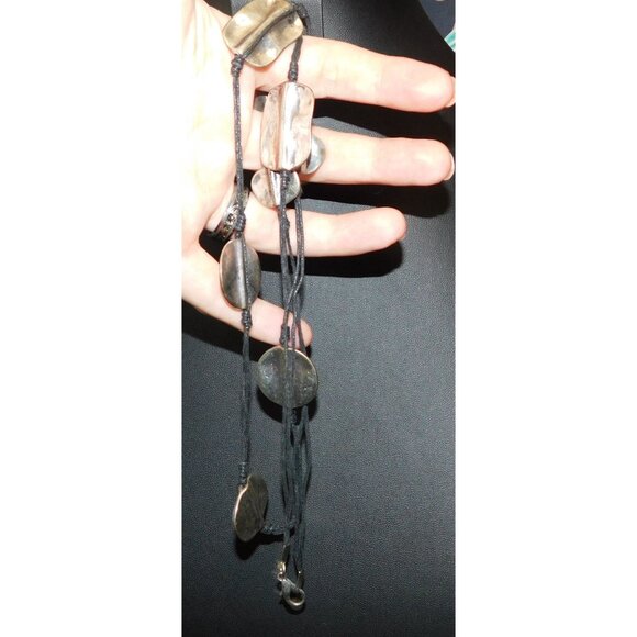 Brutalist Hammered Disc Silver Tone Station Necklace - Picture 3 of 3